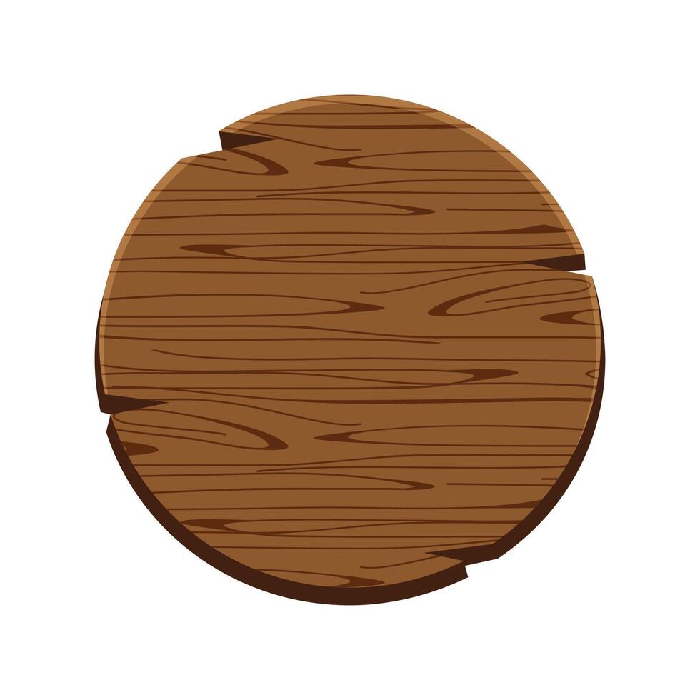 circle wood oak sign isolated on white, round wooden sign old, signboard wood curved, circle wood panel frame cartoon style, wood plank brown vintage, empty wooden signpost for copy space message text vector