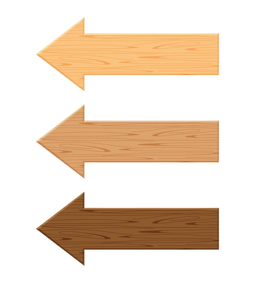wooden arrow plank isolated on white background, wood direction sign, wood arrow shape for signboard copy space, empty panel wood for direction and pointing sign, signpost wood brown for text vector