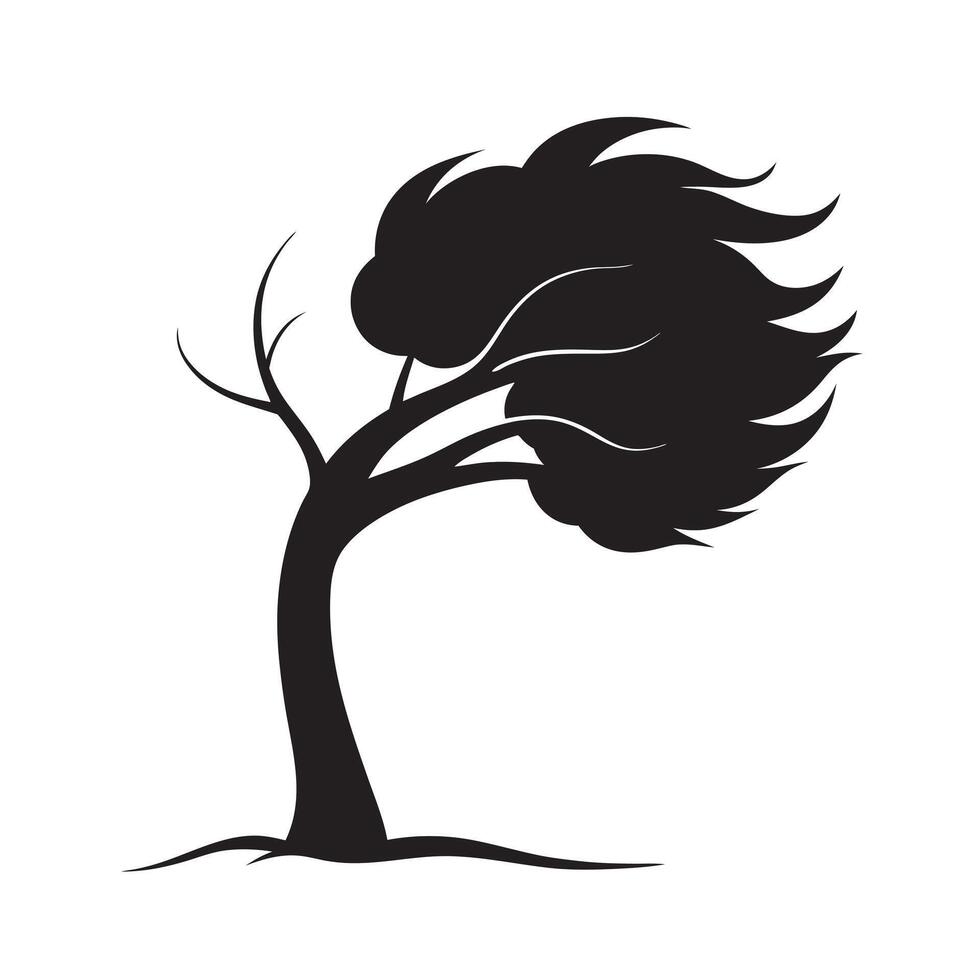 Windswept tree silhouette in nature vector