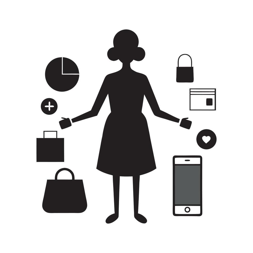 Woman Holding Smartphone Silhouette vector