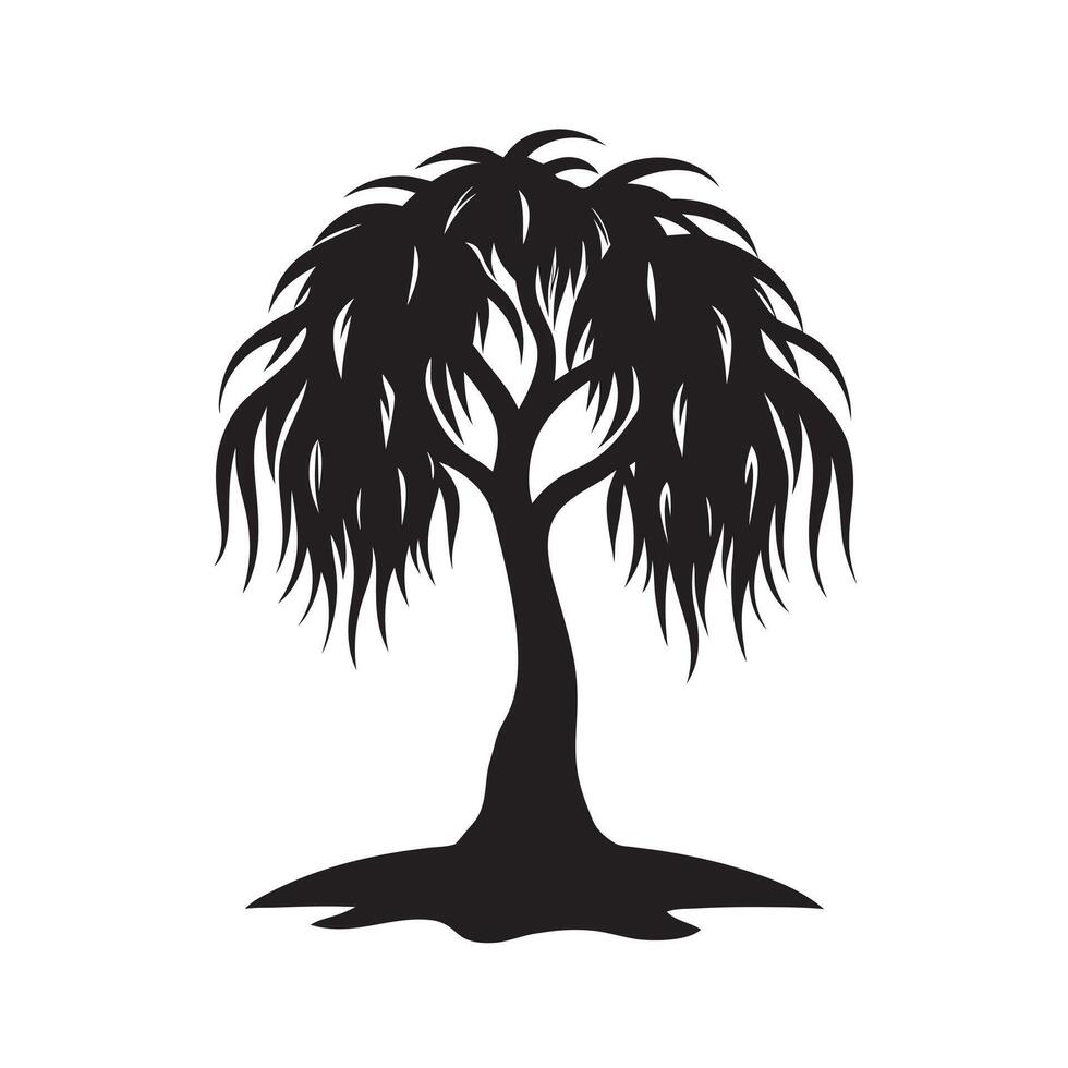 Weeping willow tree in silhouette vector