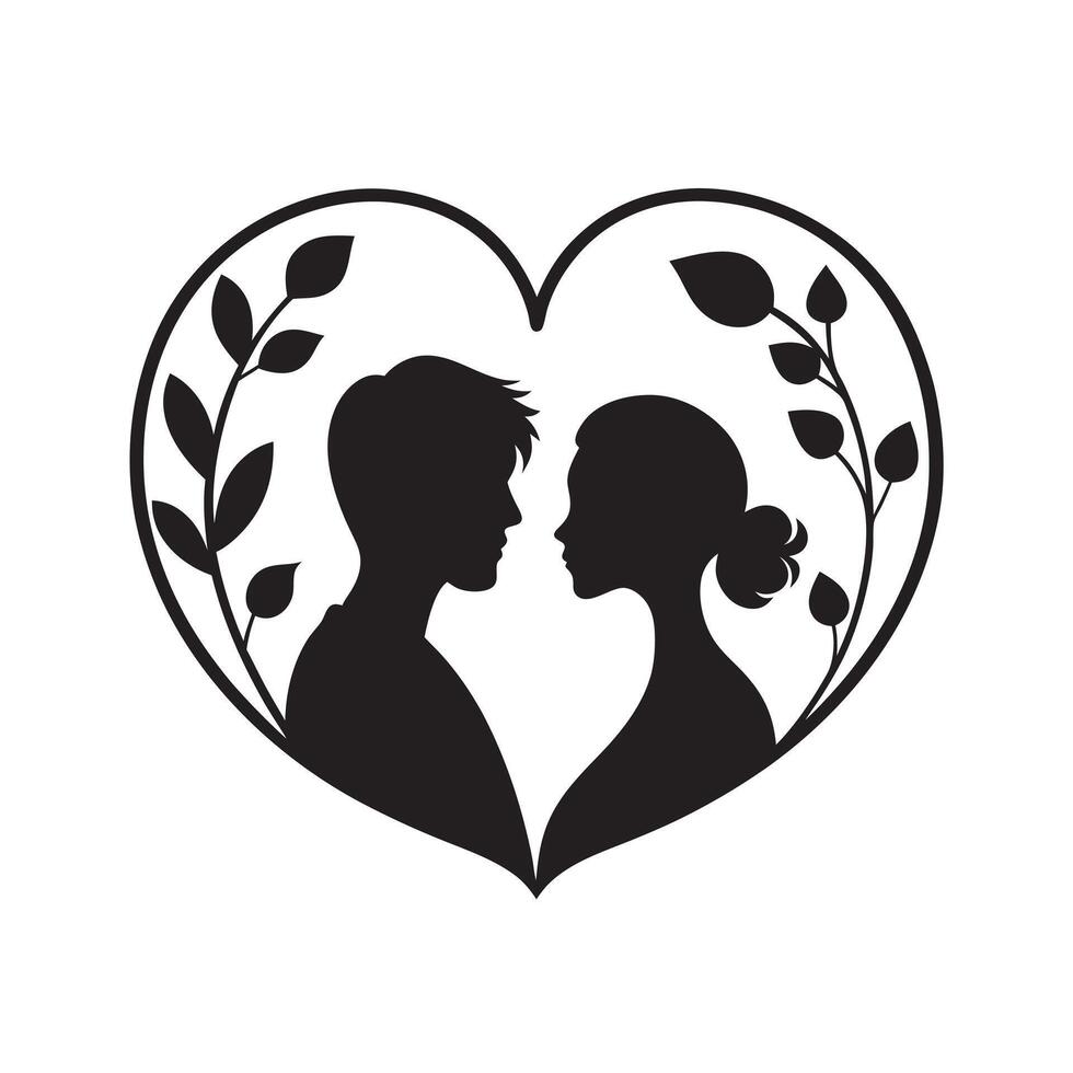Romantic couple in floral heart frame vector