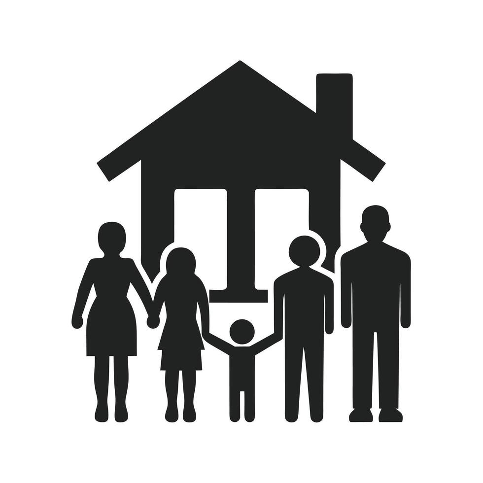 Family Standing Outside Their New Home vector