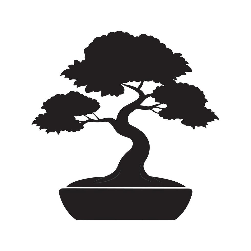 Graceful bonsai tree in silhouette vector