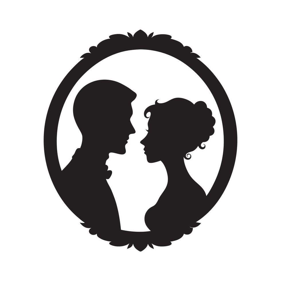 Romantic lovers framed in cameo design vector