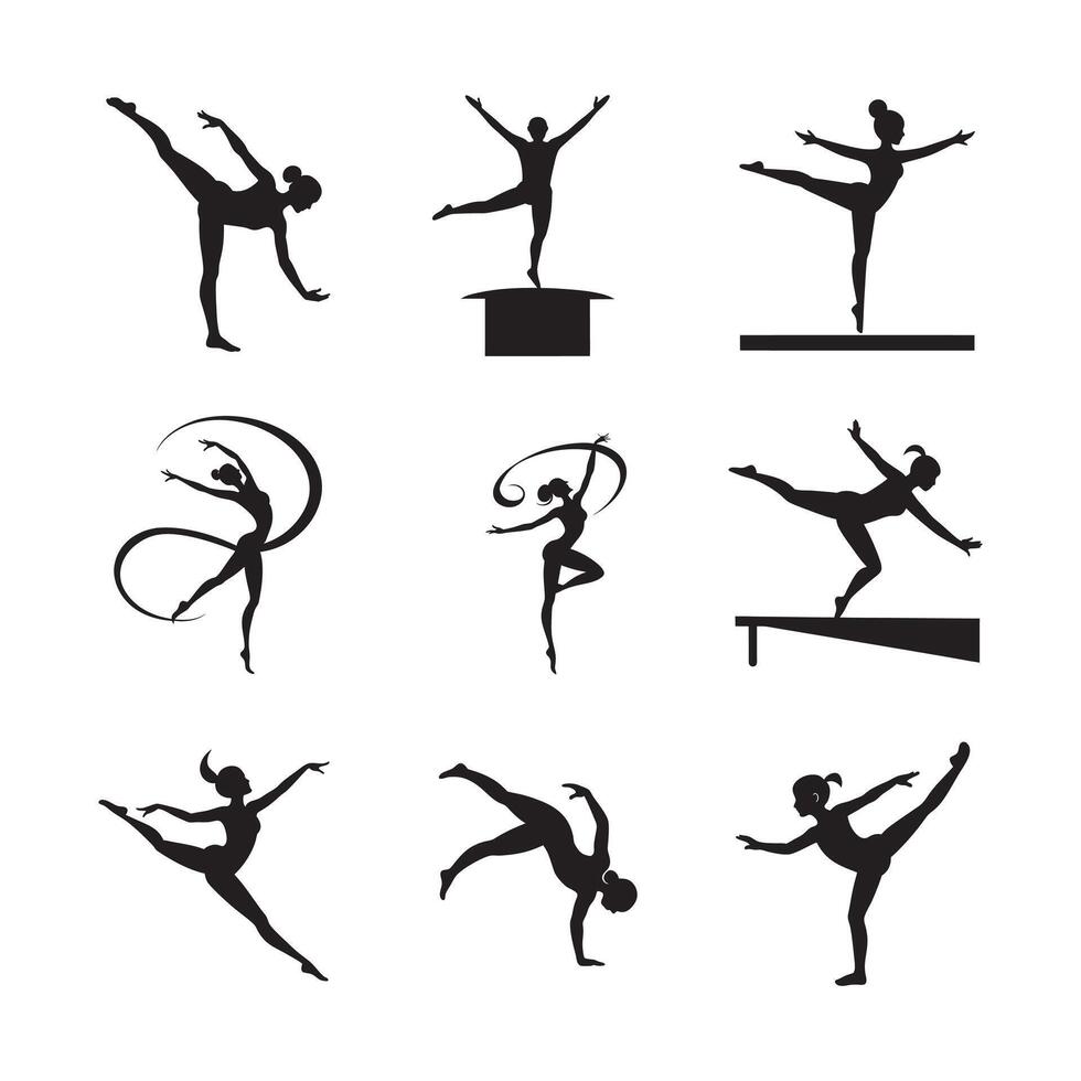 Female gymnast in motion pose set vector