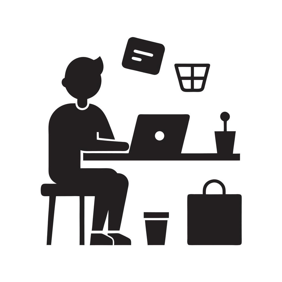 Man Sitting At Work Desk Silhouette vector