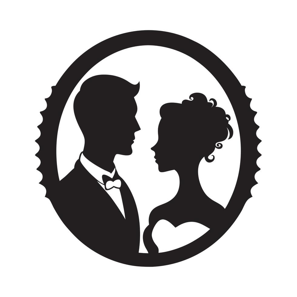 Bride and groom inside cameo frame vector