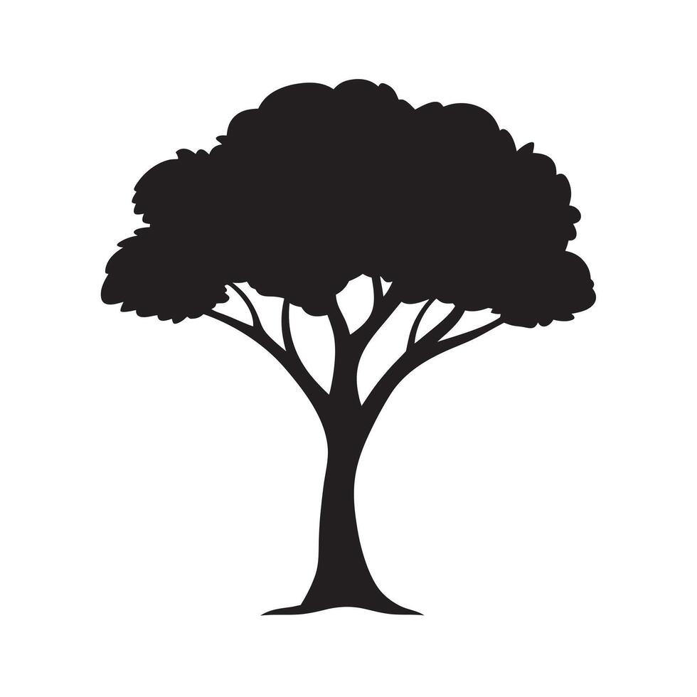 Savanna tree silhouette on plain field vector