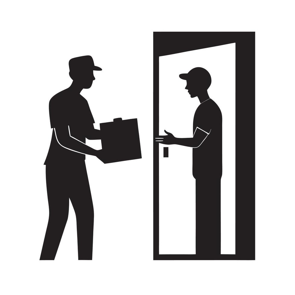 Delivery Man Giving Package Silhouette vector