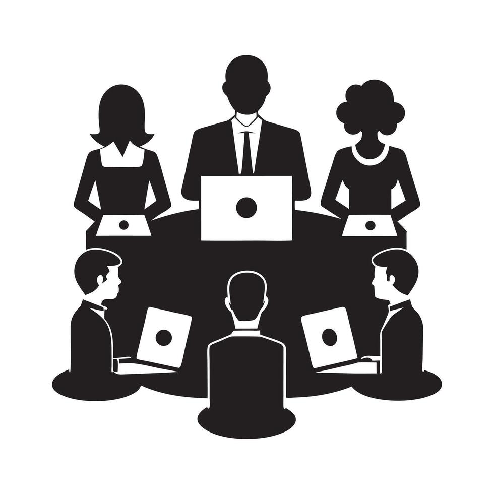 Virtual Meeting With Diverse Team Silhouette vector