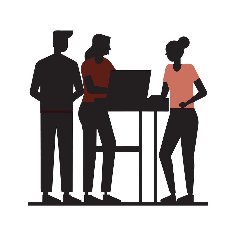 Coworkers Collaborating At Standing Desk vector