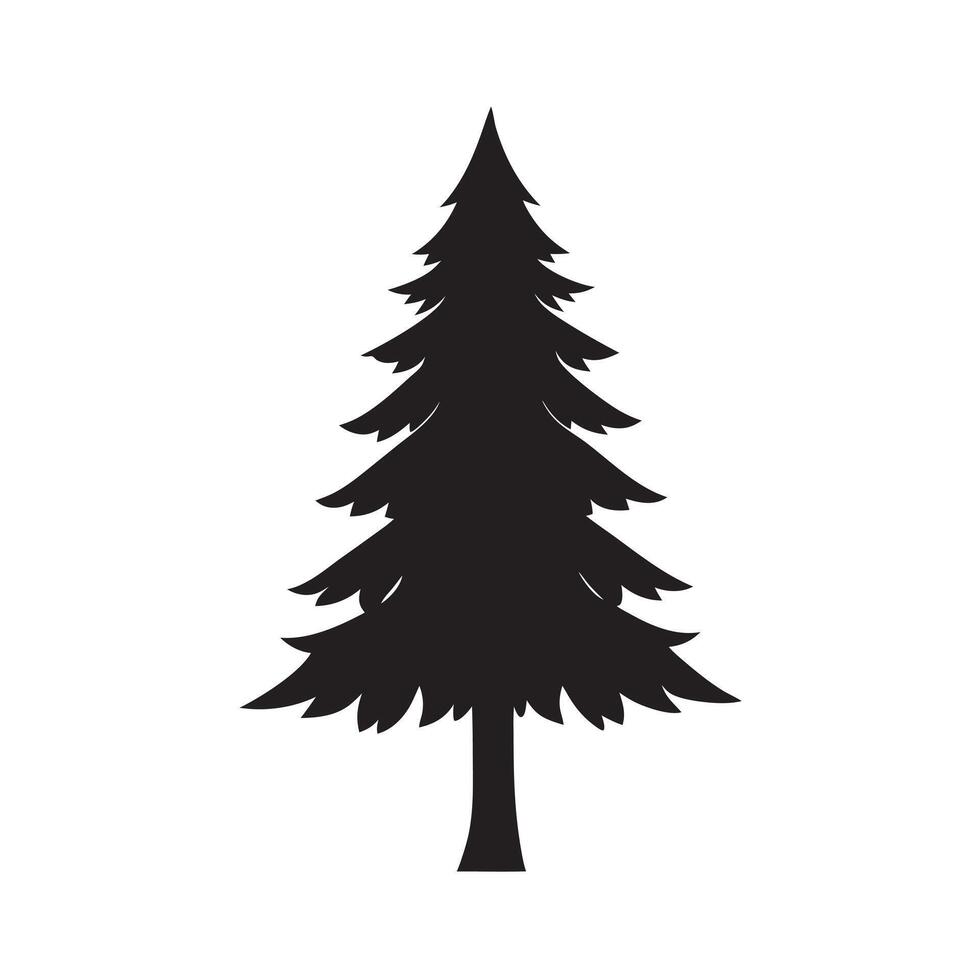 Pine tree silhouette on winter scene vector