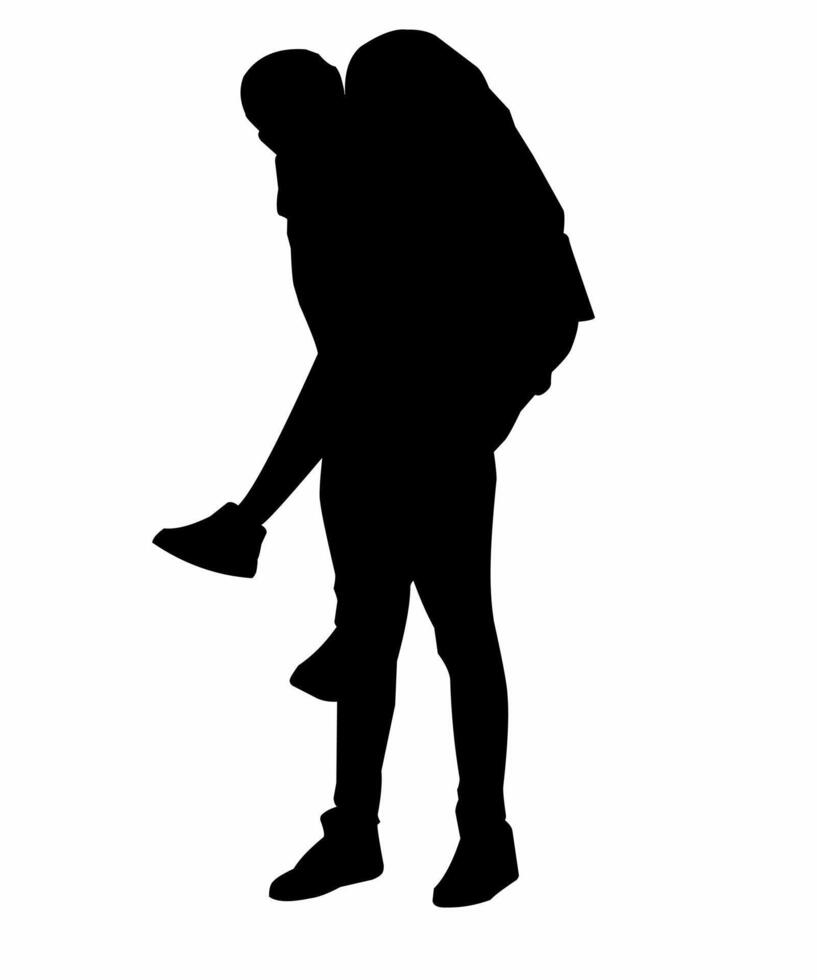 Silhouette of Man Carrying His Girlfriend Piggyback vector