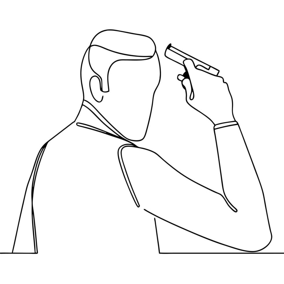 Minimalist Line Art Of Man Pointing A Gun To His Head Concept vector