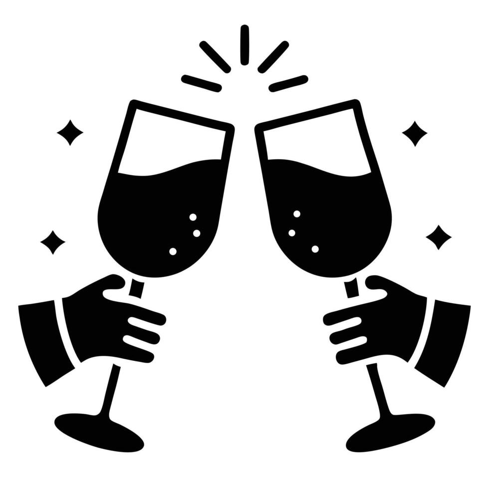 Two Hands Clinking Wine Glasses In Celebration Black And White Icon vector