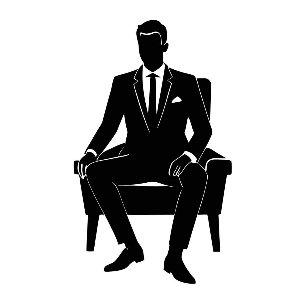 Silhouette Of Elegant Businessman Sitting In Armchair Representing Success And Confidence vector