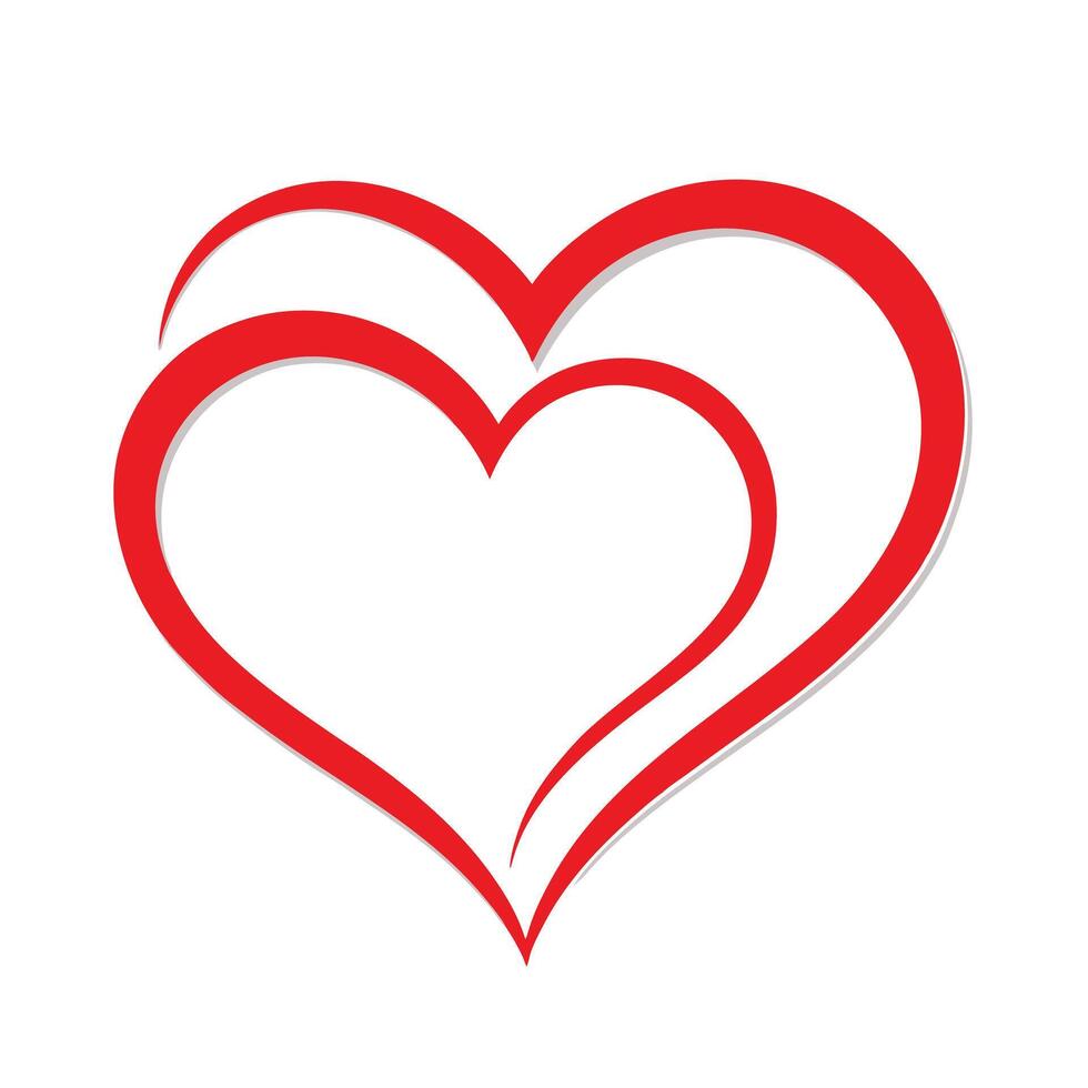 Two Red Outlined Hearts One Inside The Other Graphic Illustration vector