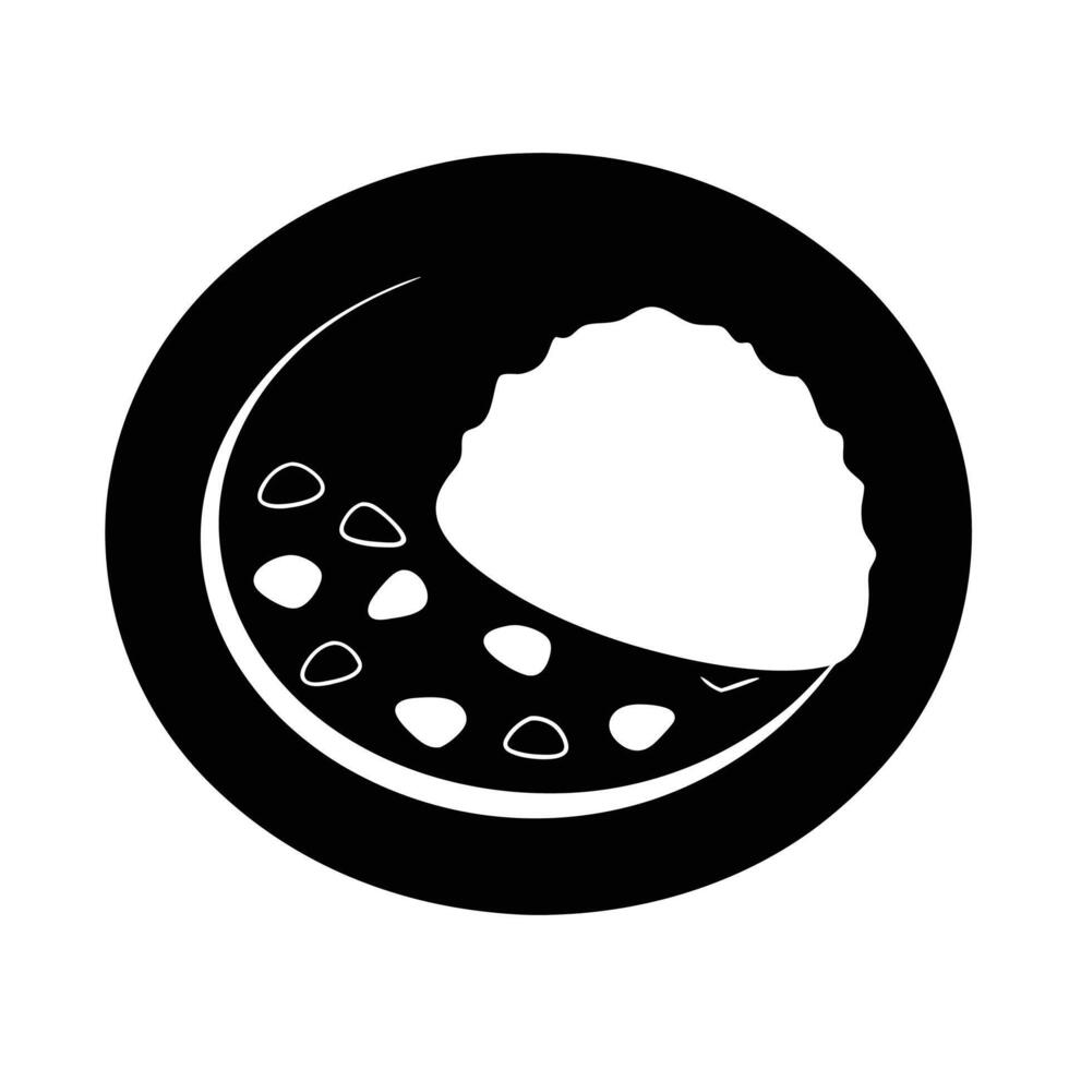 Minimalist Black And White Food Icon Of Rice And Beans On A Plate vector
