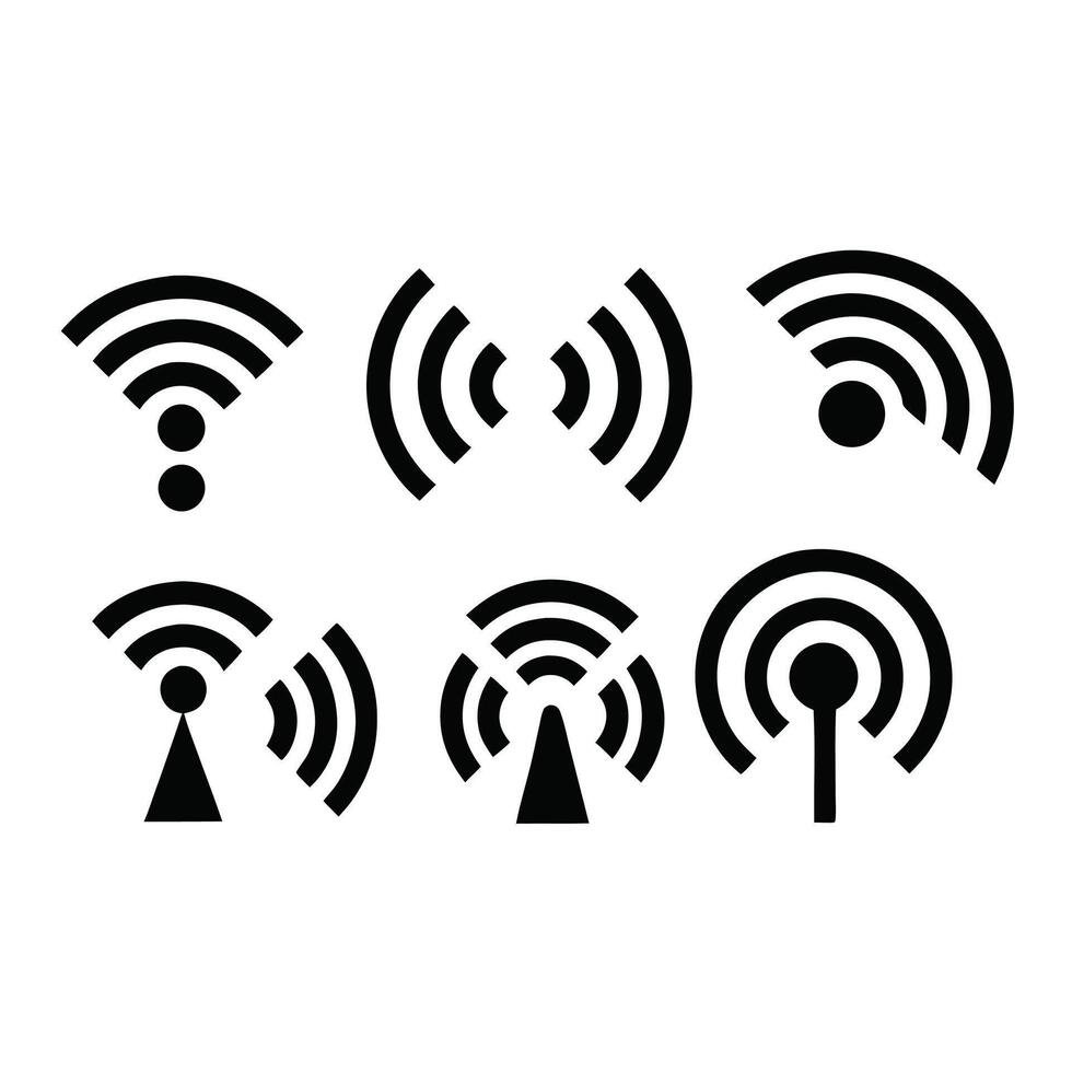 Black And White Wireless Signal Icon Set Communication Technology Design vector