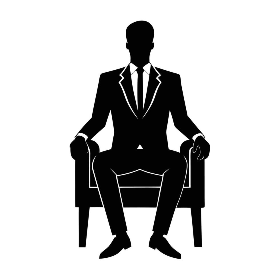 Silhouette Of Business Man In Suit Sitting Confidently In Armchair vector