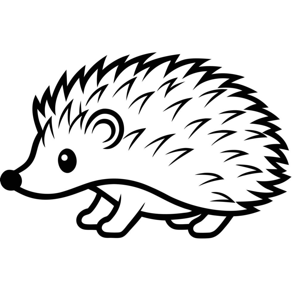 Illustration Of Cute Hedgehog In Black And White Cartoon Style vector