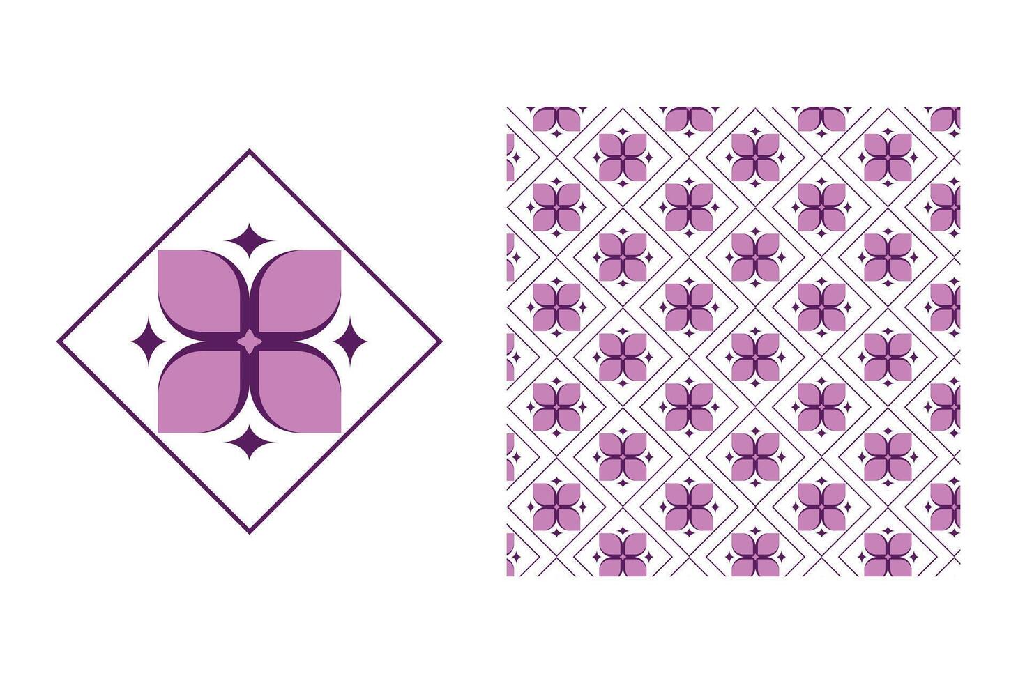 Floral ornament tile pattern design with purple color combination. vector