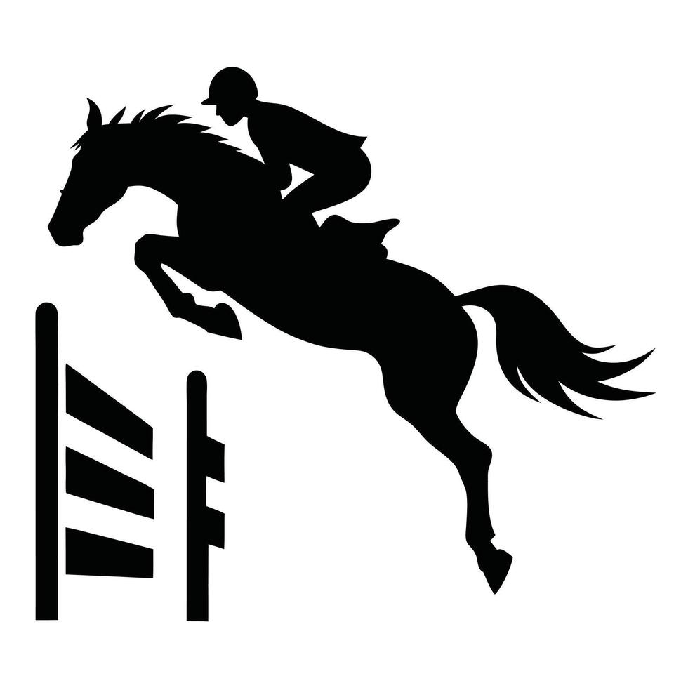 Horse And Rider Jumping Obstacle Silhouette Equestrian Sport Black And White Design vector