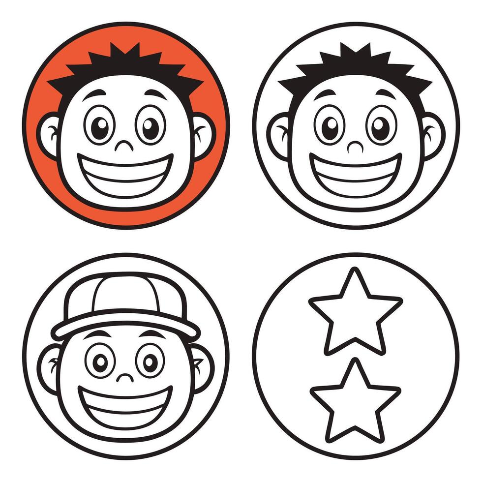 Cheerful Cartoon Faces And Stars In Circular Frames Illustration Design vector
