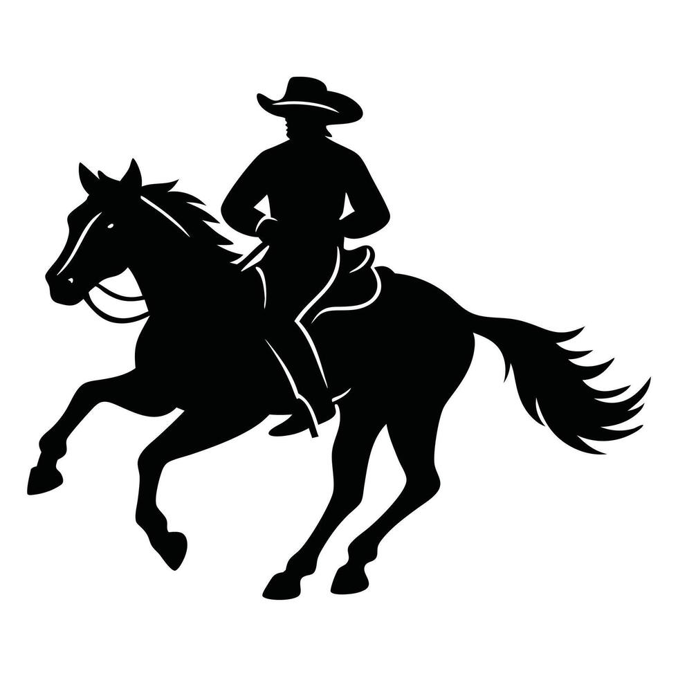 Cowboy Riding Horse Silhouette Illustration Ranching And Equestrian Art vector