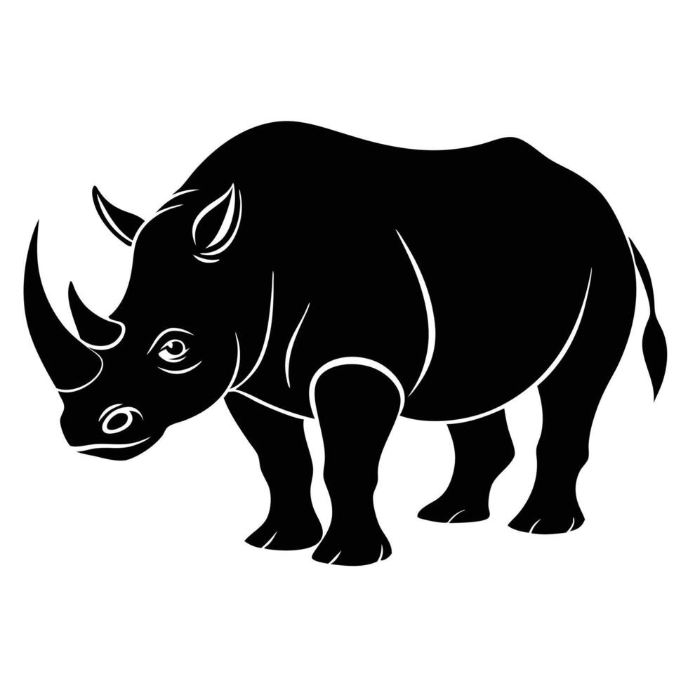 Black And White Illustration Of A Strong Standing Rhinoceros vector
