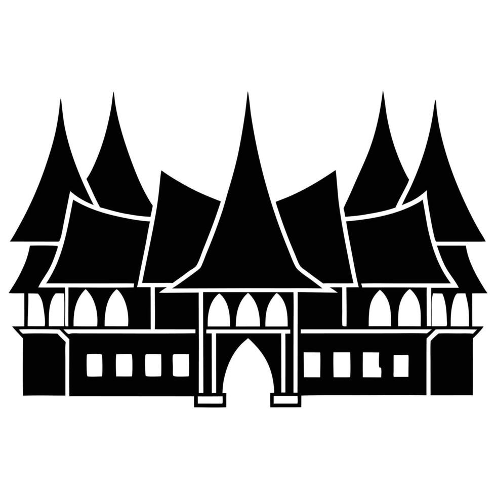 Minangkabau House Silhouette Traditional Indonesian Architecture Symbol Black And White Icon vector