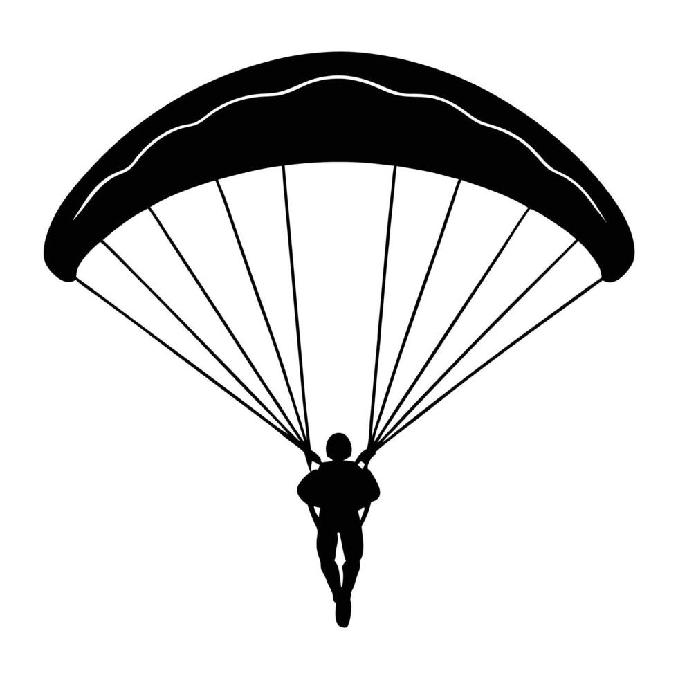 Silhouette Of Skydiver With Parachute Isolated On White Background Graphic Element vector