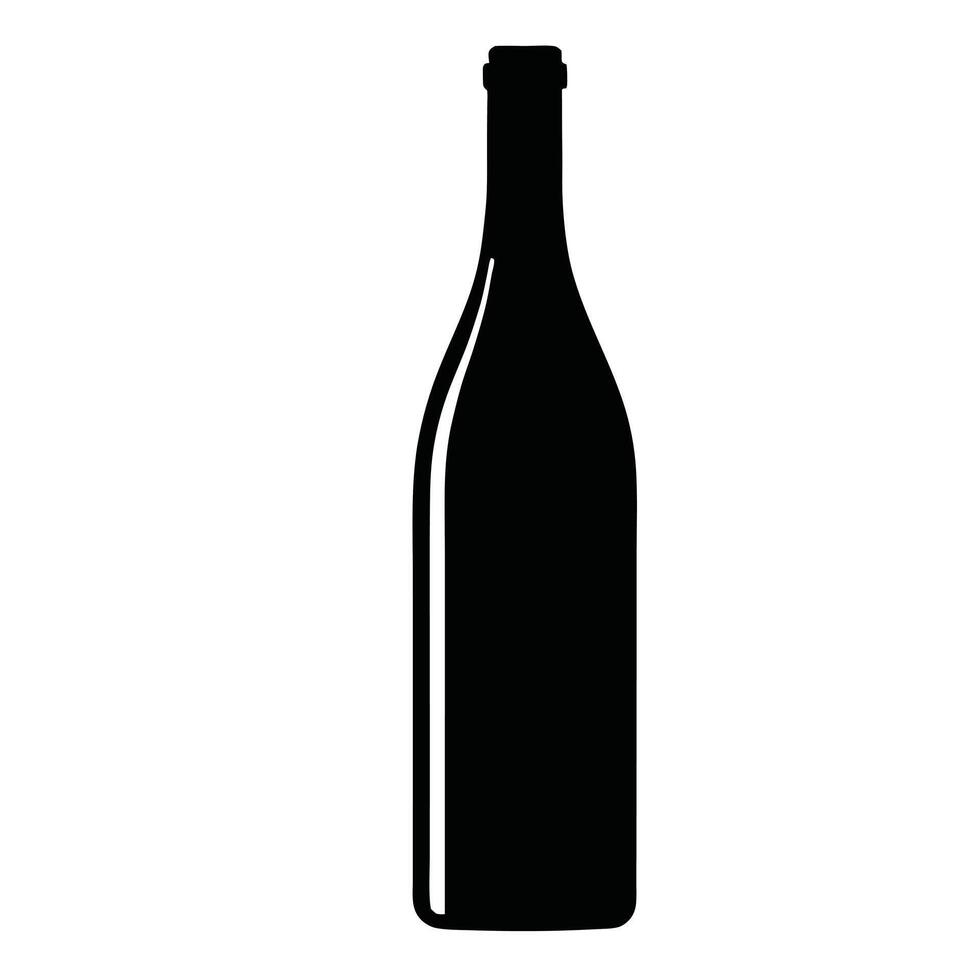 Black Silhouette Of A Wine Bottle On A Clean White Background vector