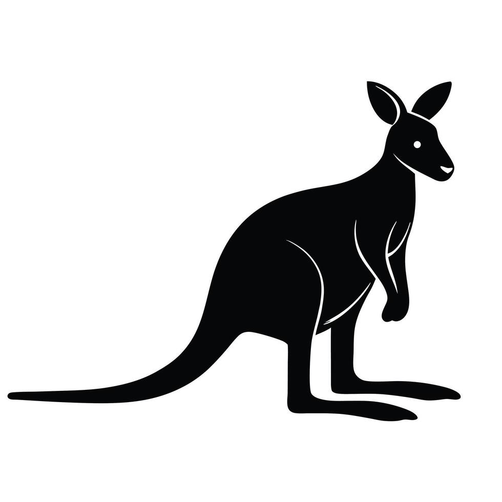 Simple Illustration Of A Standing Kangaroo Silhouette On White Background vector