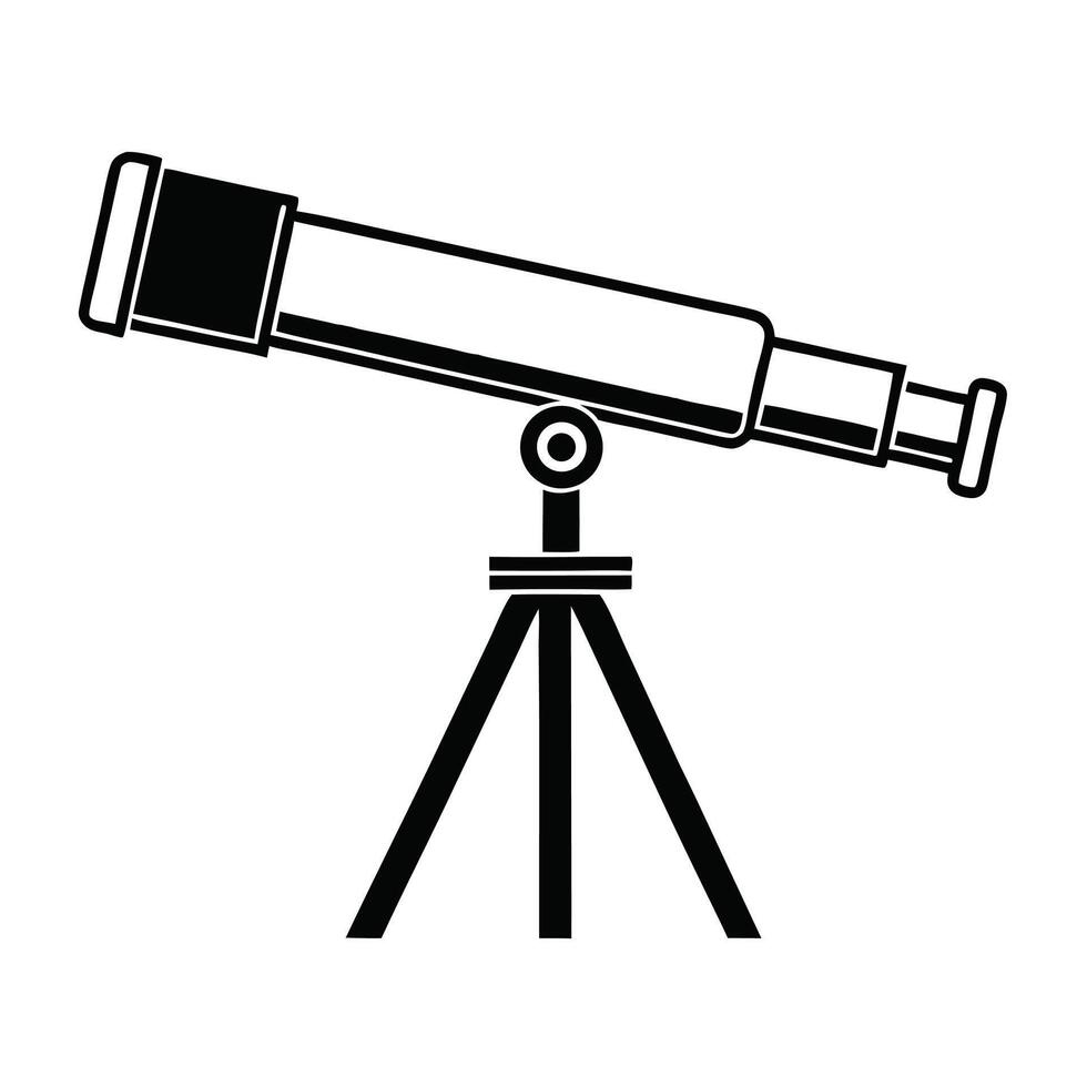 Telescope On Tripod Black And White Illustration Astronomy Science Exploration Tool vector