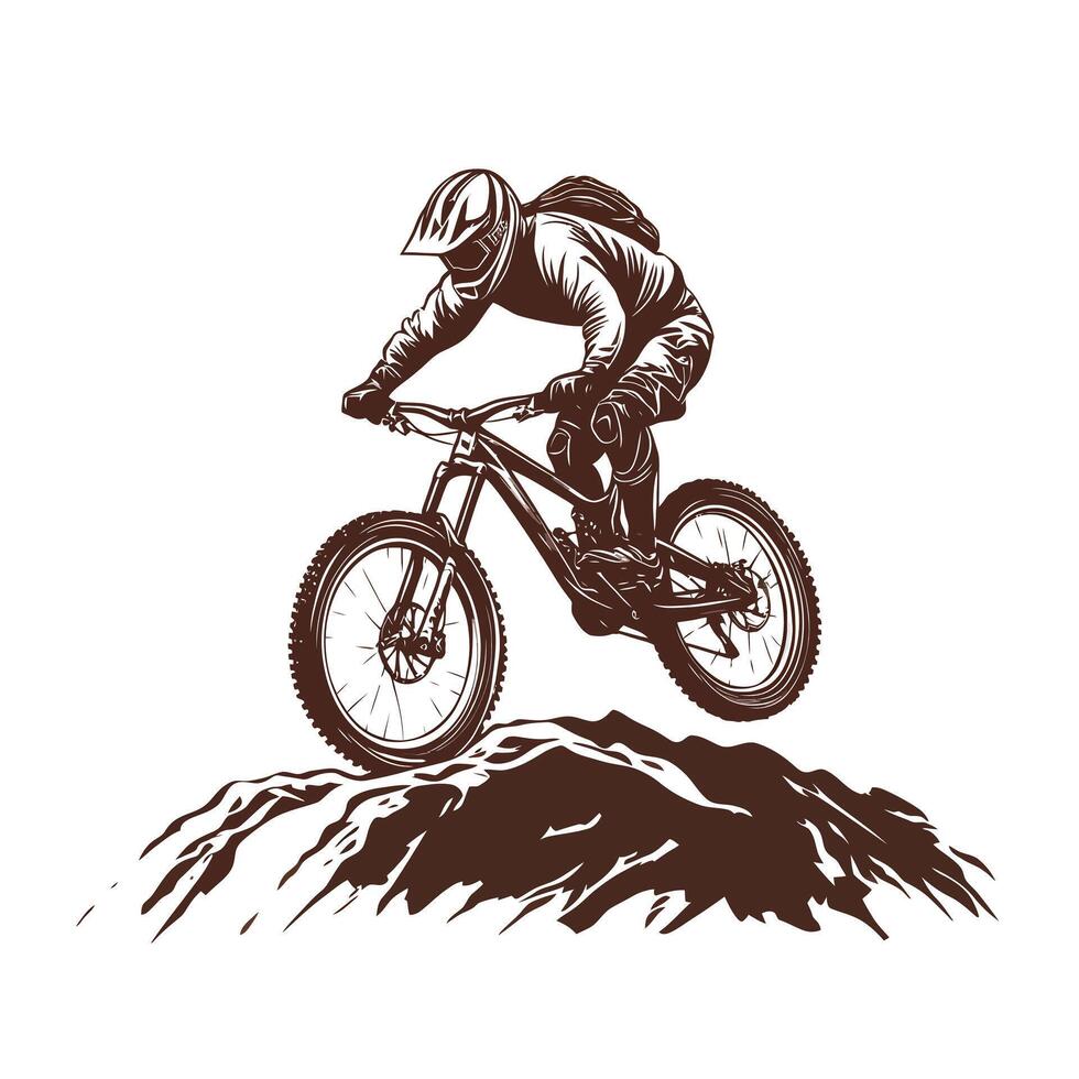 mountain biker on a mountain vector