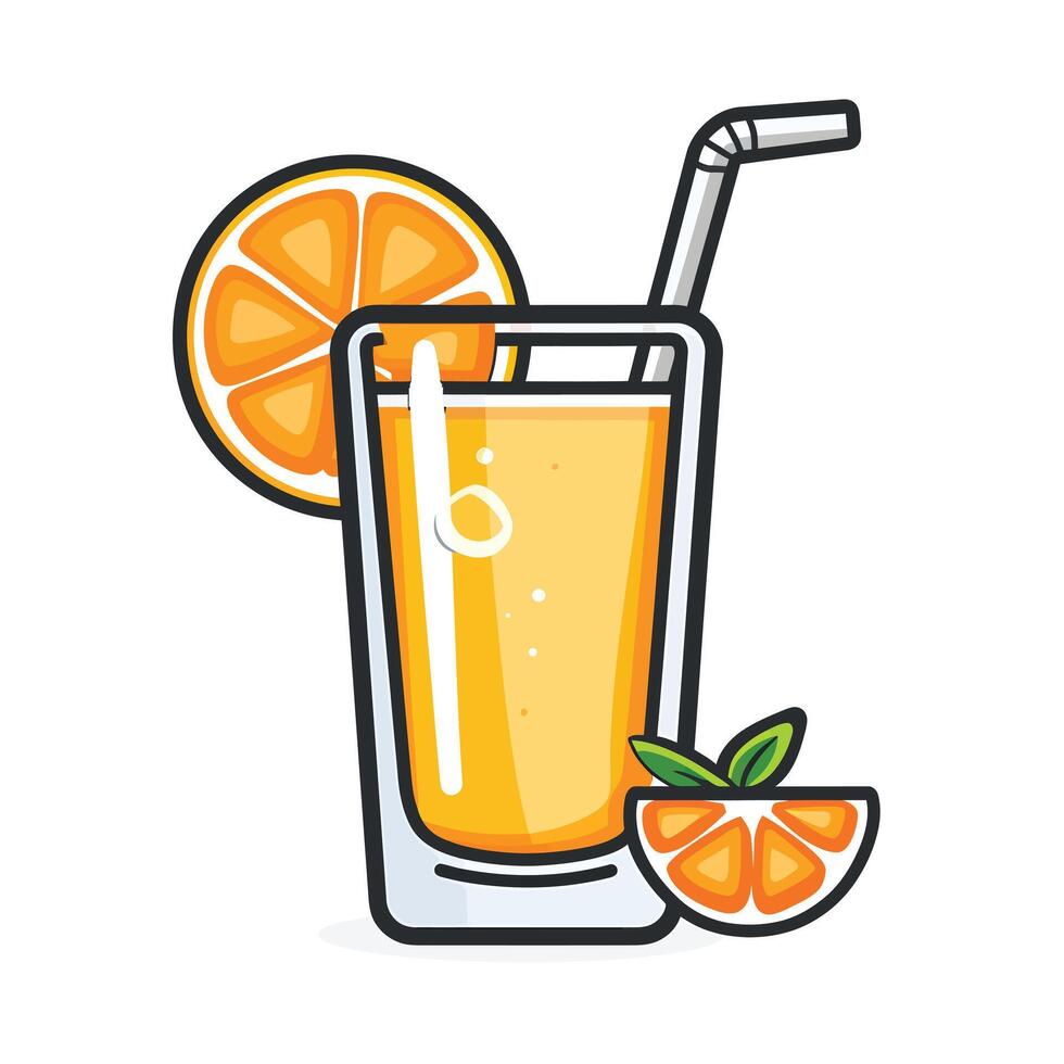 orange juice drink with straw and slice of orange illustration vector