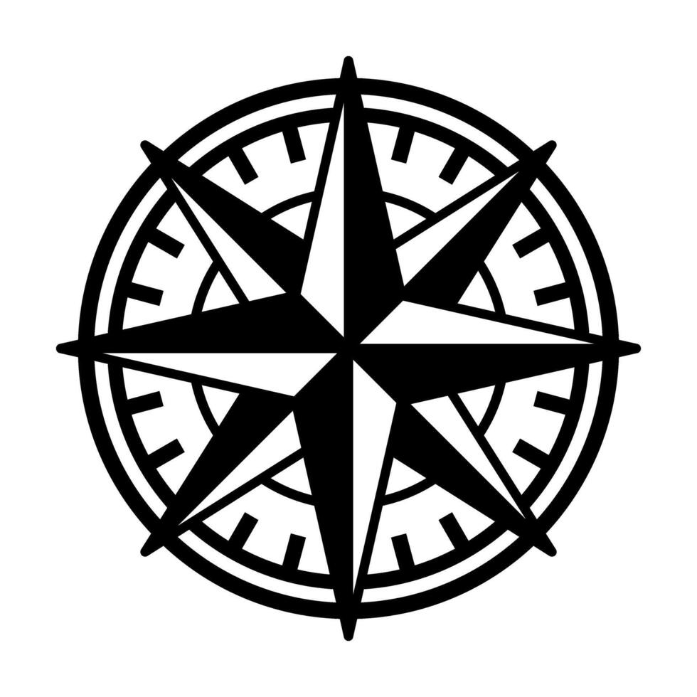 Compass icons showing north, south, east, and west. vector