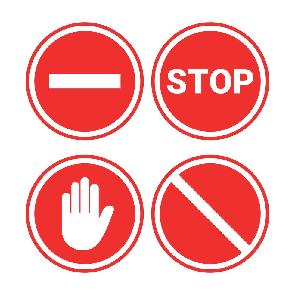 red round background stop icon collection vector