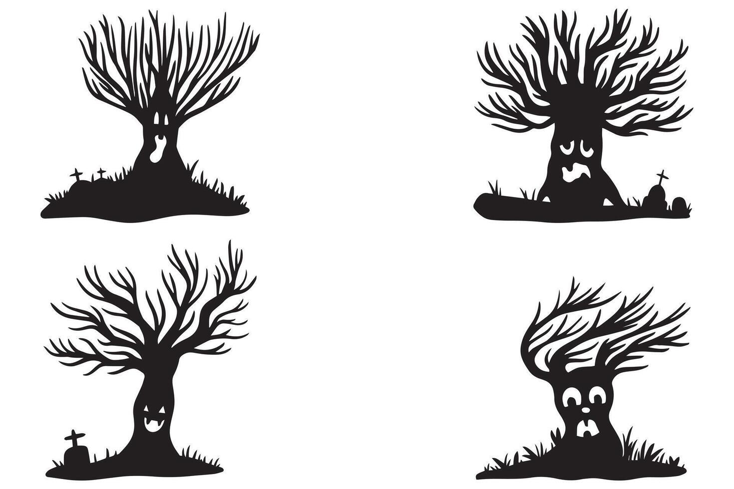 Minimalist Tree and Trunk Silhouette Set vector