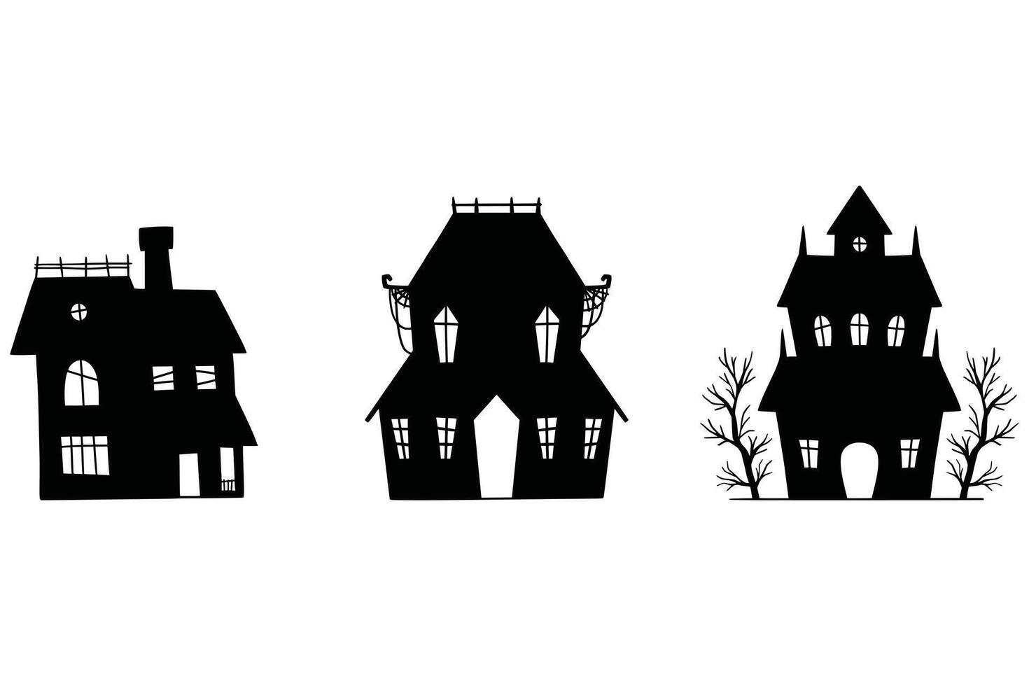Scary Haunted House and Castle Silhouettes for Halloween Decor vector