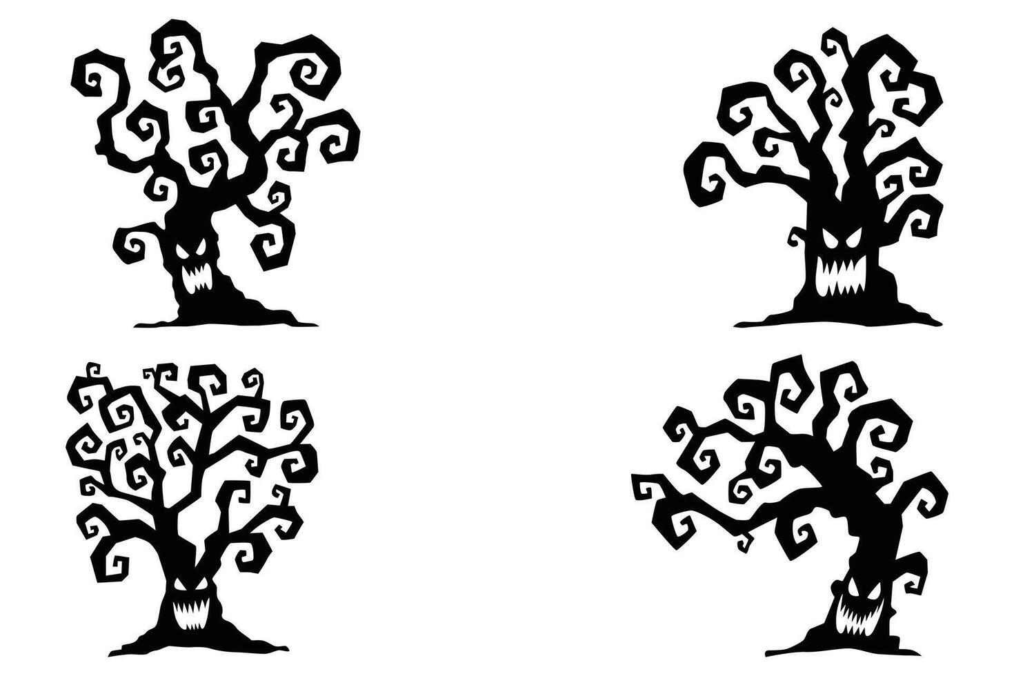 Set of Bare Tree Silhouettes and Trunks vector