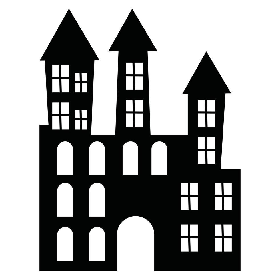 Halloween Night Haunted House Silhouette Design vector