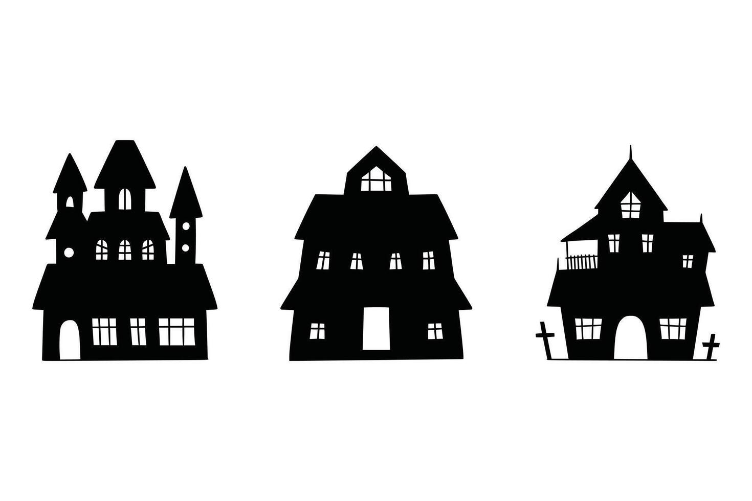 Creepy Cartoon Haunted Houses and Ghost Castles Set vector