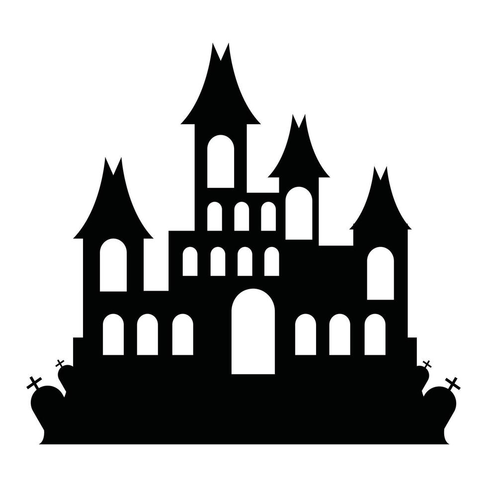 Scary Halloween House Silhouette on White Background vector