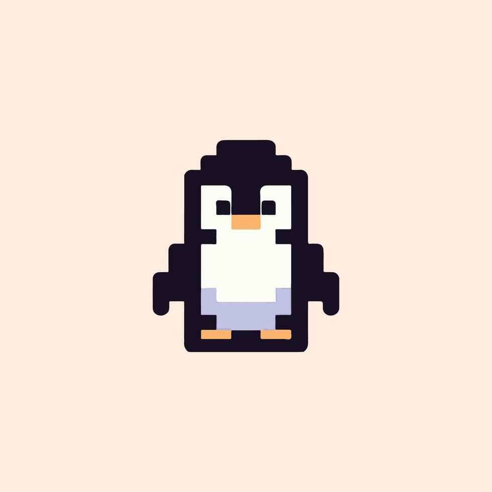 pixel art penguin on a beige background vector