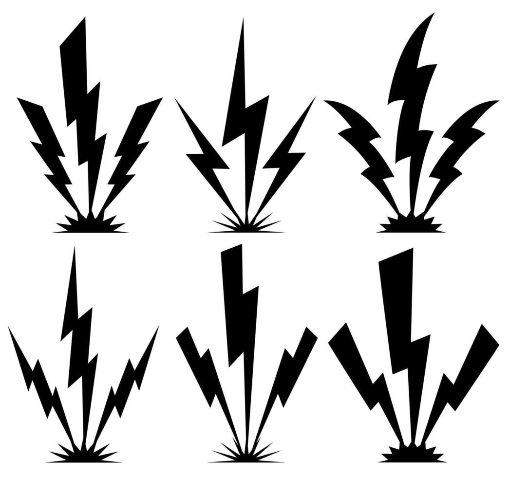 set collections Lightning strike silhouettes icon. electrical Thunderbolts hitting symbol. powerful Thunderstorm design illustration vector