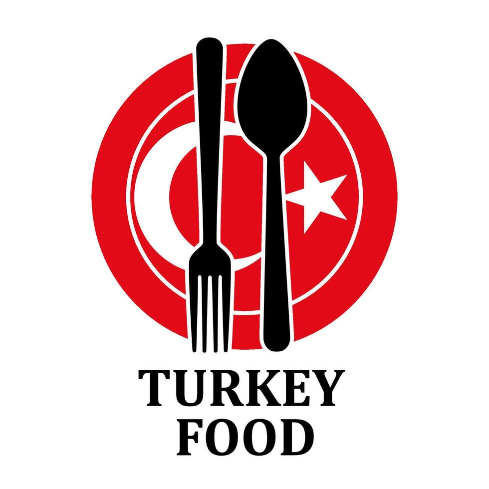 Turkey Restaurant food logo. Flag symbol with plate spoon and fork Icon Template Illustration Design vector