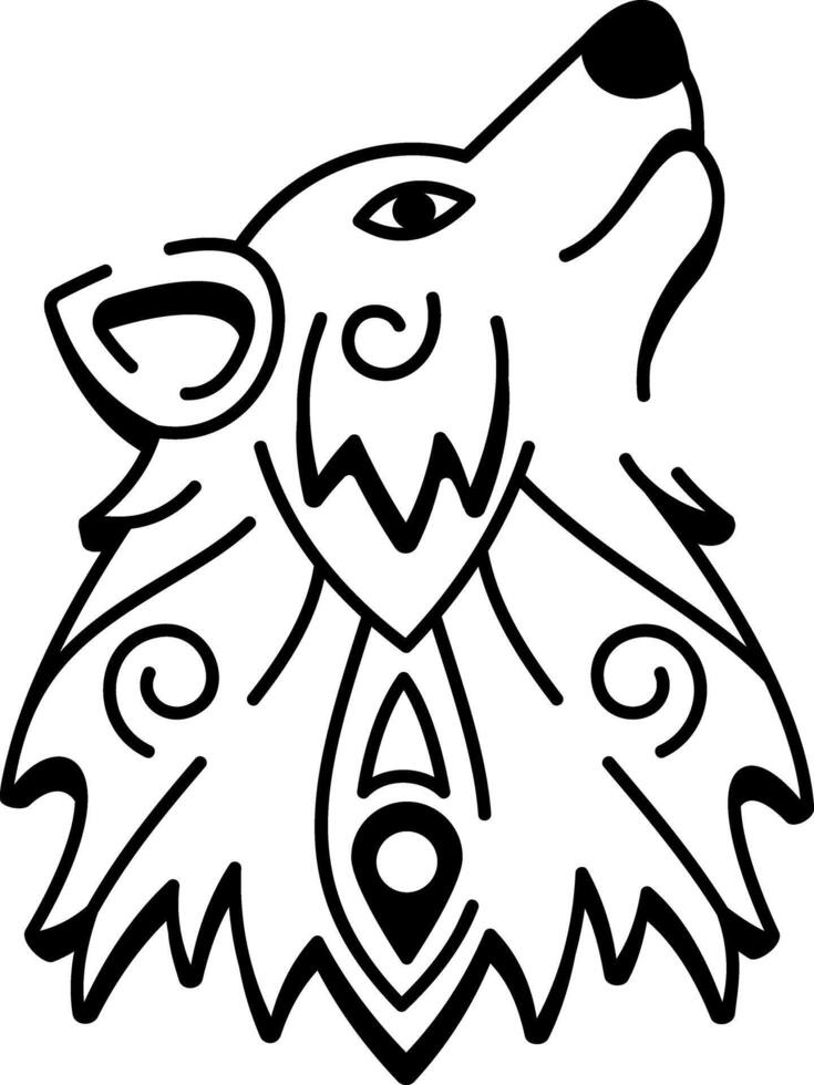 A glyph style icon of tribal wolf tattoo vector